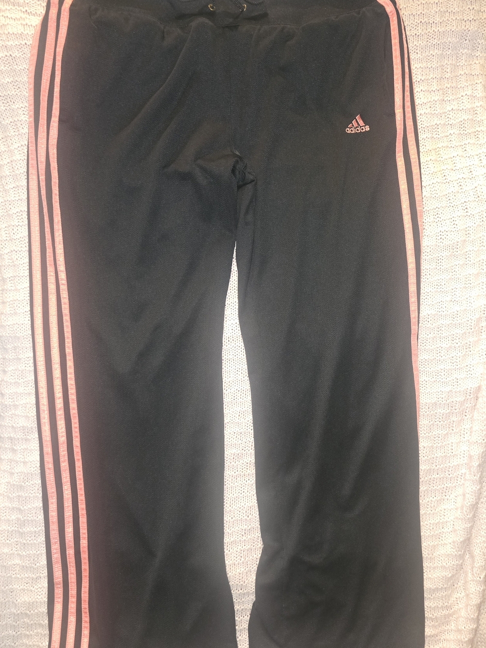 Adidas Women’s Track Pants Size L Black Pink 3 Stripe Drawstring Athletic